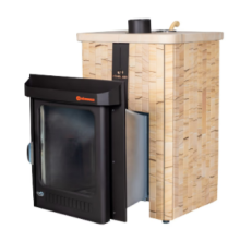 Дровяная печь Feringer Квадра в облицовке Окаменевшее дерево наборный, до 25 куб.м.