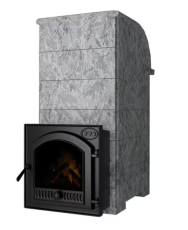 Дровяная печь Инжкомцентр-ВВД Князь-Калита Cерпентенит Бархат, Дверца нержавеющая сталь