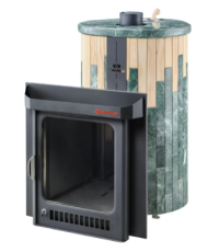 Дровяная печь Feringer Макси в облицовке Змеевик/Окаменевшее дерево, до 38 куб.м.