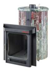 Дровяная печь Feringer Макси в облицовке Жадеит/Россо Леванте, до 38 куб. м.