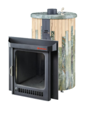 Дровяная печь Feringer Макси в облицовке Жадеит/Окаменевшее дерево, до 38 куб.м.