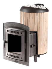Дровяная печь для бани ПроМеталл "Атмосфера L" ламели Окаменевшее дерево, наборные