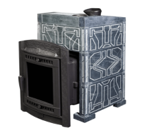 Дровяная печь для бани ПроМеталл "Атмосфера L" в облицовке Талькохлорит Узор №7